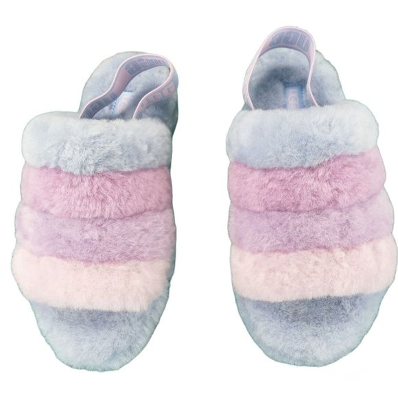 UGG Fluff Yeah Sling Back 1097169 Pink Blue Purple Women 7 Sandal Sheep Shoe New - Picture 3 of 11